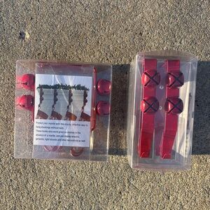 Eight fireplace stocking hooks, used once